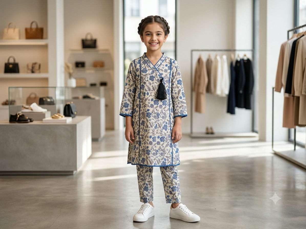 Bin Saeed Girls Printed 2 Piece Stitched Frock Suit | Sizes 6-14 years