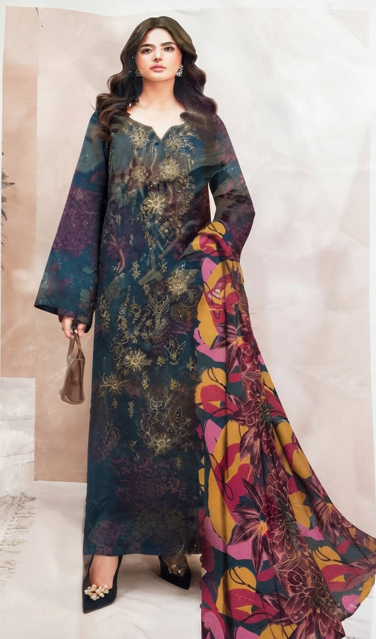 3 Piece Embroidered Linen Suit | L#39