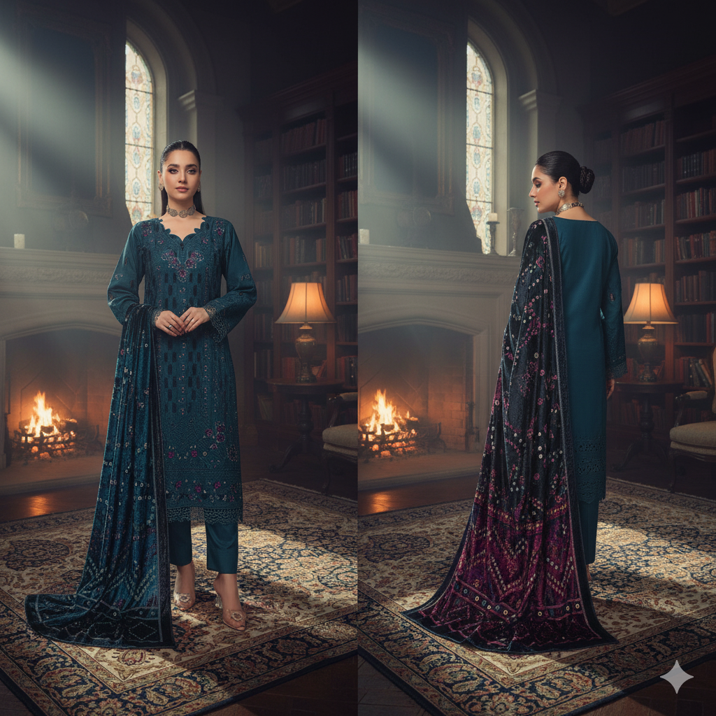 UJALA:Luxury Winter Collection - Design 06 (Deep Teal)