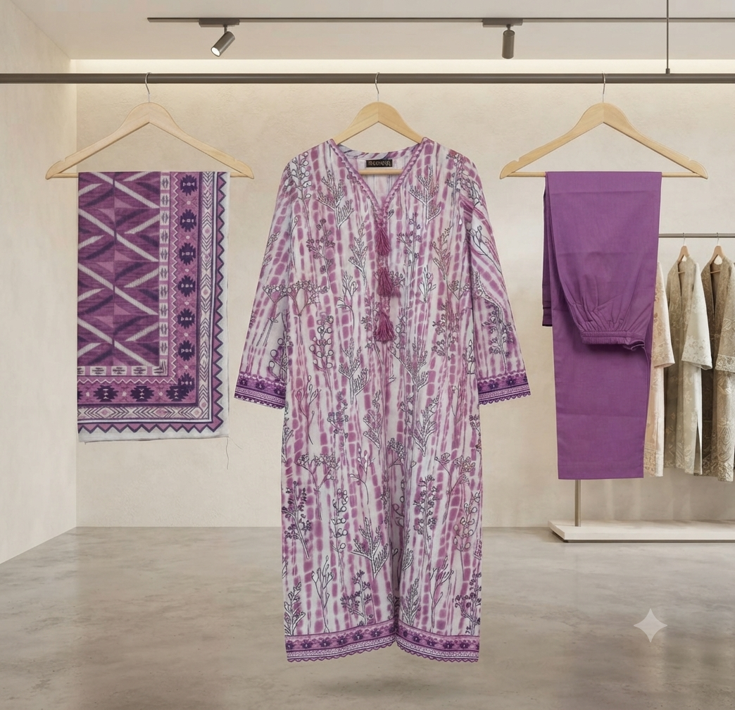 MUZNAH 3-PC stitched Printed Lawn Suit - M-25