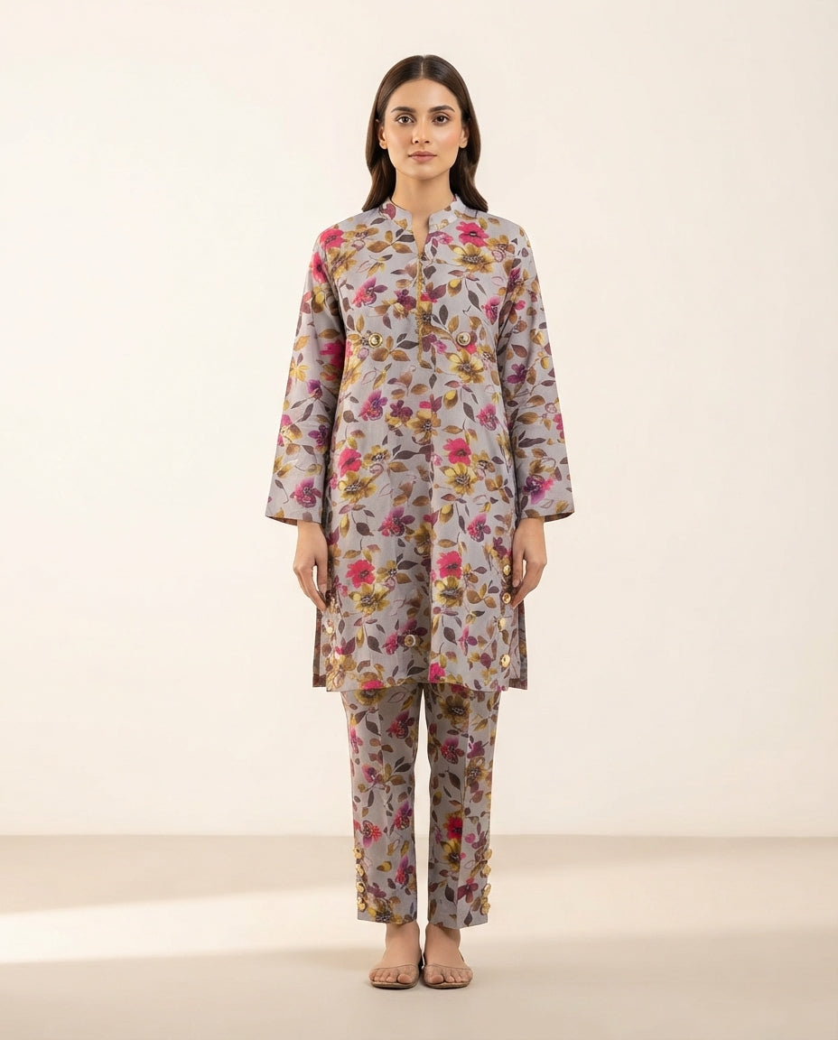 Premium Women's 2 Piece Linen Stitched Suit Free Size - L#55