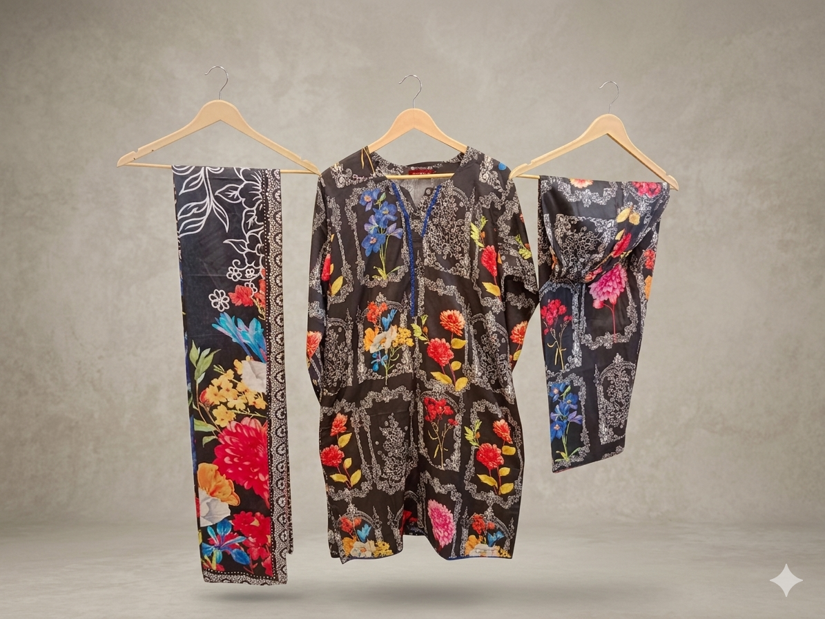 Bin Saeed Stitched 3 Piece Lawn Suit 28 – Comfortable & Stylish Daily Wear for Women
