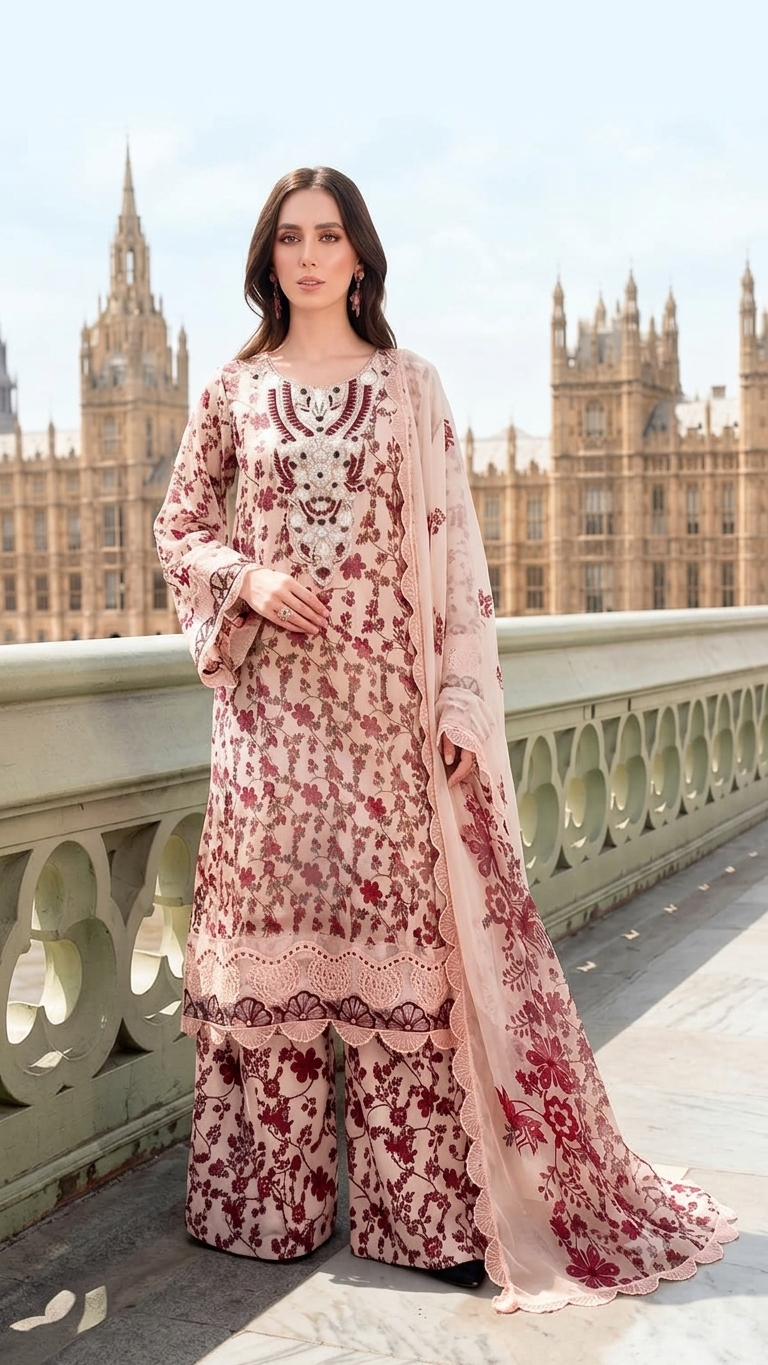 Printed Lawn 3-Piece Unstitched Suit with Sequin Patch Work (D-10)