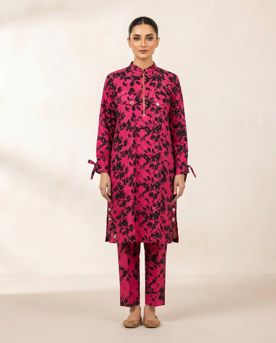 Premium Women's 2 Piece Linen Stitched Suit Free Size - L#45
