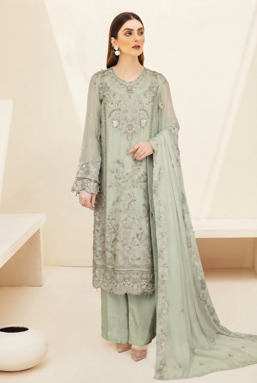 WF-681 Ramsha Luxury Embroidered 3-Piece Suit | Festive Wear