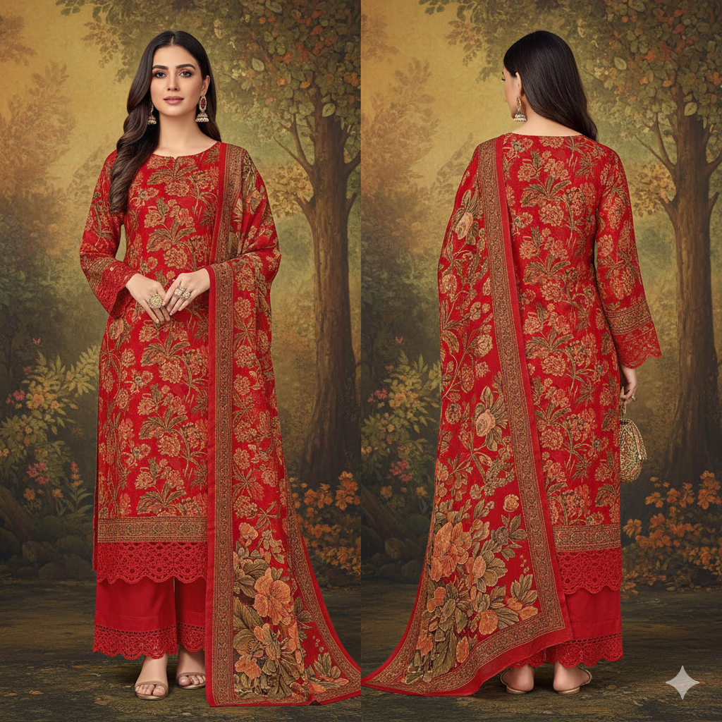 NEELAM Self Jacquard Printed - NL-01 (Vibrant Red)