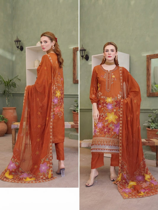 Airjet Fancy Viscose Embroidered Shirt & Bamber Embroidered Dupatta | Alif Vol-551