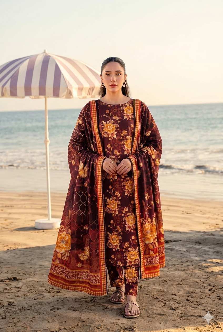 Unstitched 3-Piece Digital Print Lawn Suit B-43