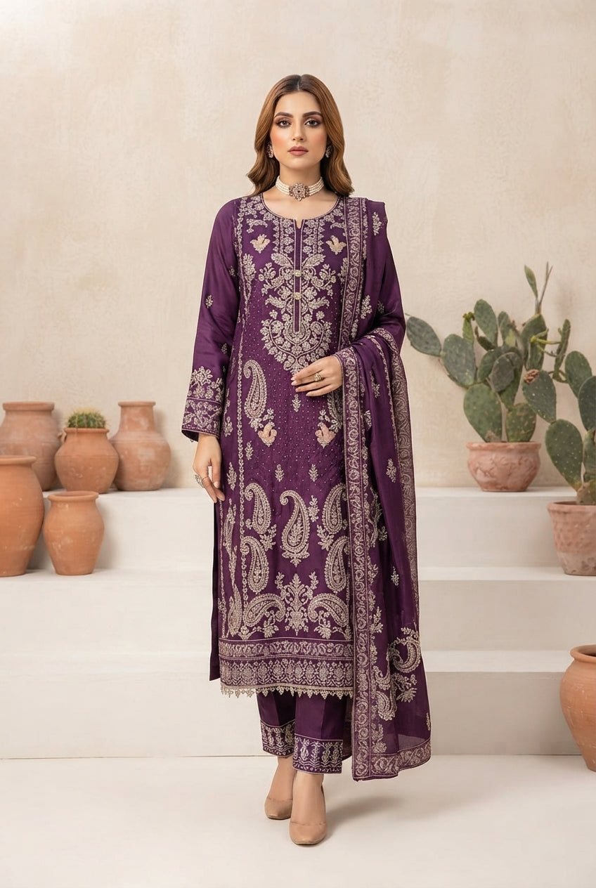 WD-624 Ramsha Luxury Embroidered 3-Piece Suit | Festive Wear