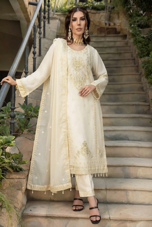 Fancy Embroidered Luxury Chiffon Semi-Stitched Minimal Suit Dr. Haris By Mi.Creation