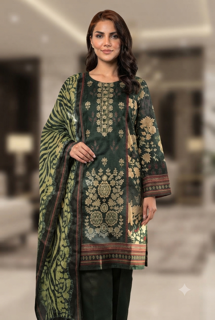 Sequence Embroidered Boring Panel 3-Piece Unstitched Lawn Suit