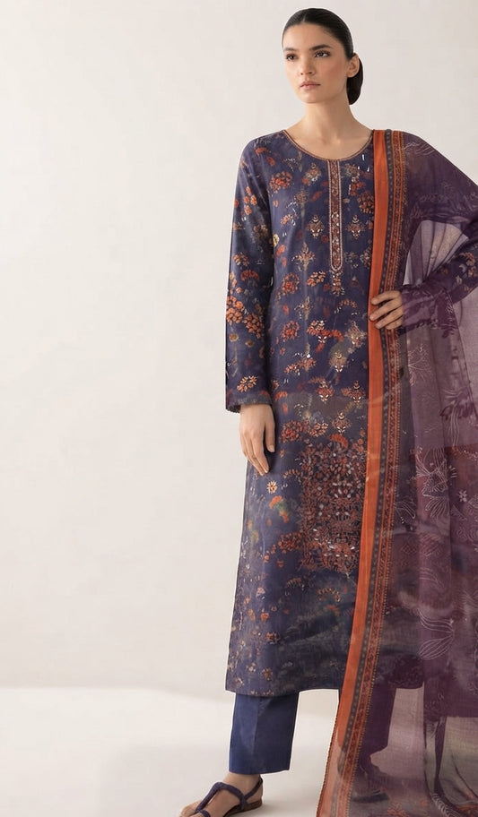 3 Piece Embroidered Linen Suit | L#41