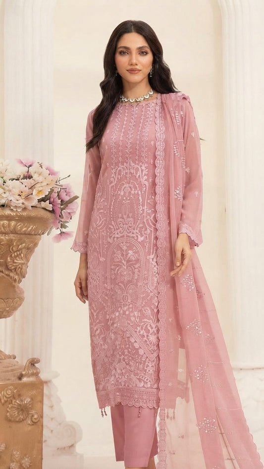 MIRAB by Bin Hameed: Luxury Embroidered Chiffon Stitch Suit - MBH-09