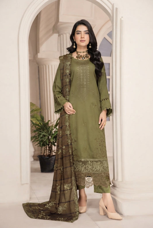 Airjet Fancy Wool Peach Embroidered Suit | Alif Vol-555 (Design - 02)