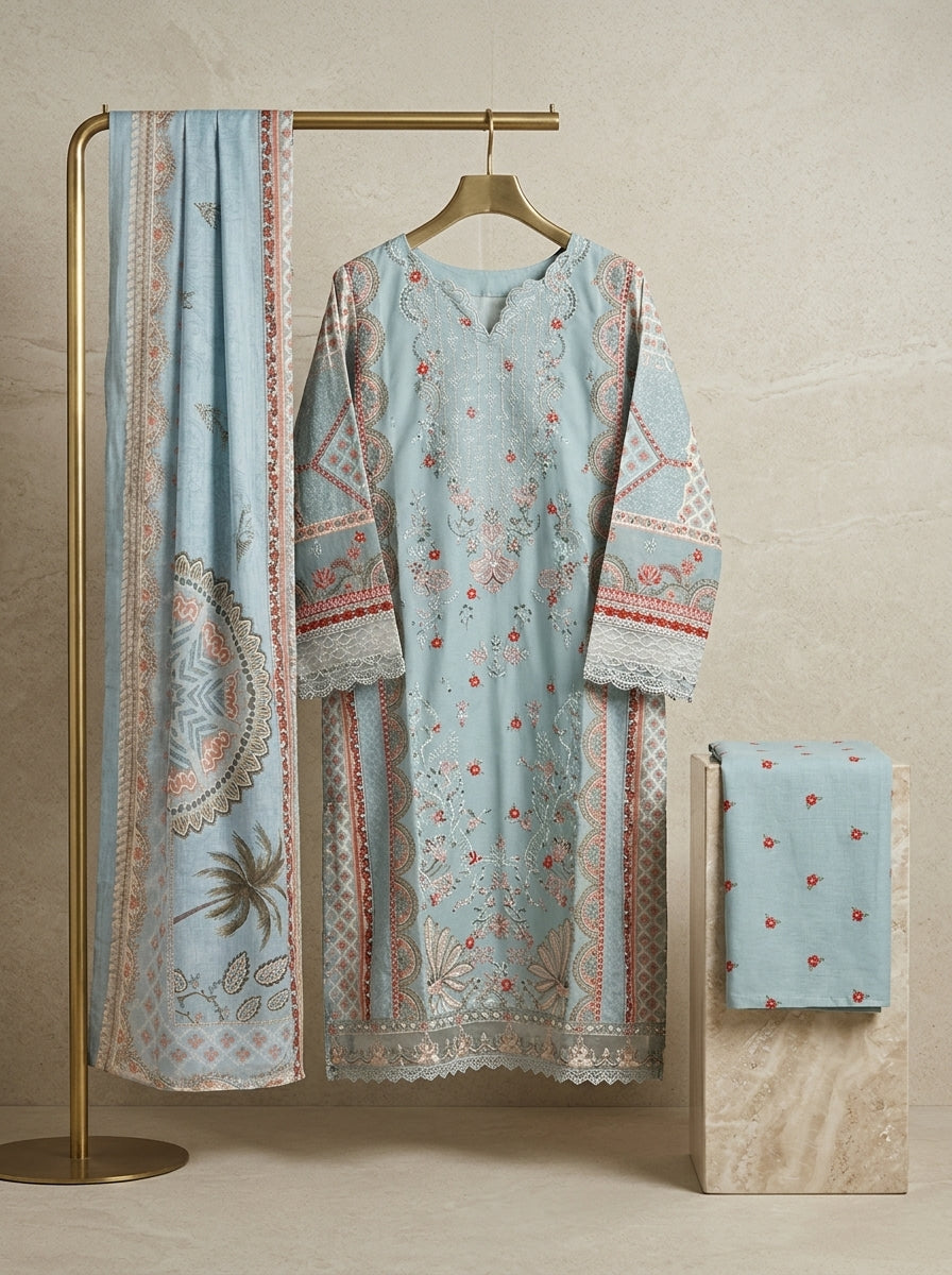 Zeenat Embroided Qutrai Stitch Luxury Pret 3Pcs | Z-17