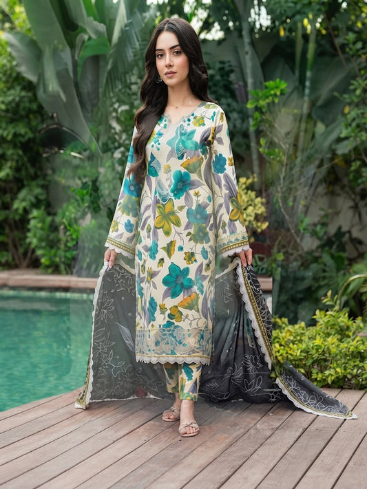 3 Piece Printed Linen sequence boring patch work - 14