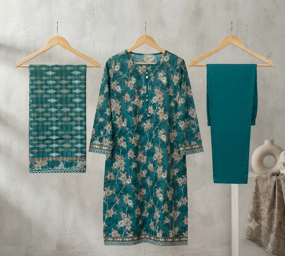MUZNAH 3-PC stitched Printed Lawn Suit - M-29