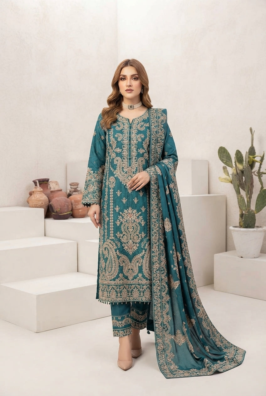 WB-624 Ramsha Luxury Embroidered 3-Piece Suit | Festive Wear