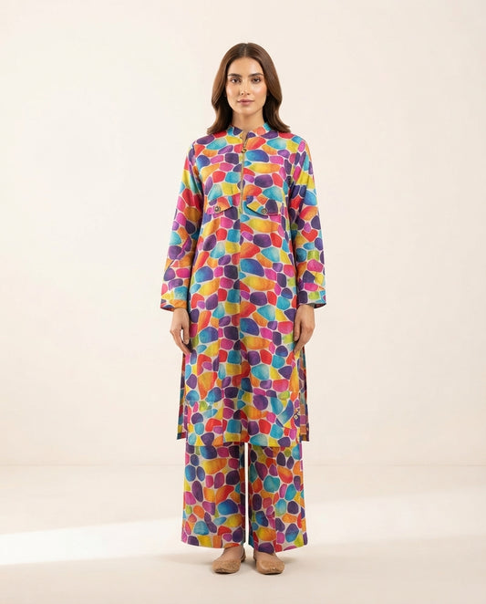 Premium Women's 2 Piece Linen Stitched Suit Free Size - L#50
