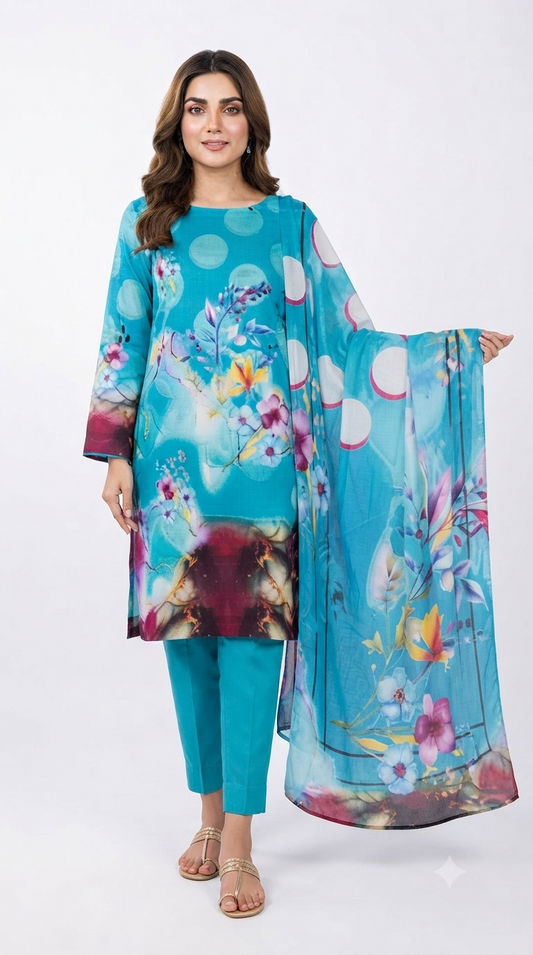 3 Piece Digital Printed Linen Suit | L#18