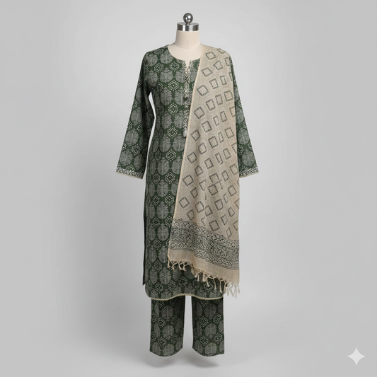 MUZNAH Elegant 3-PC stitched Printed Suit