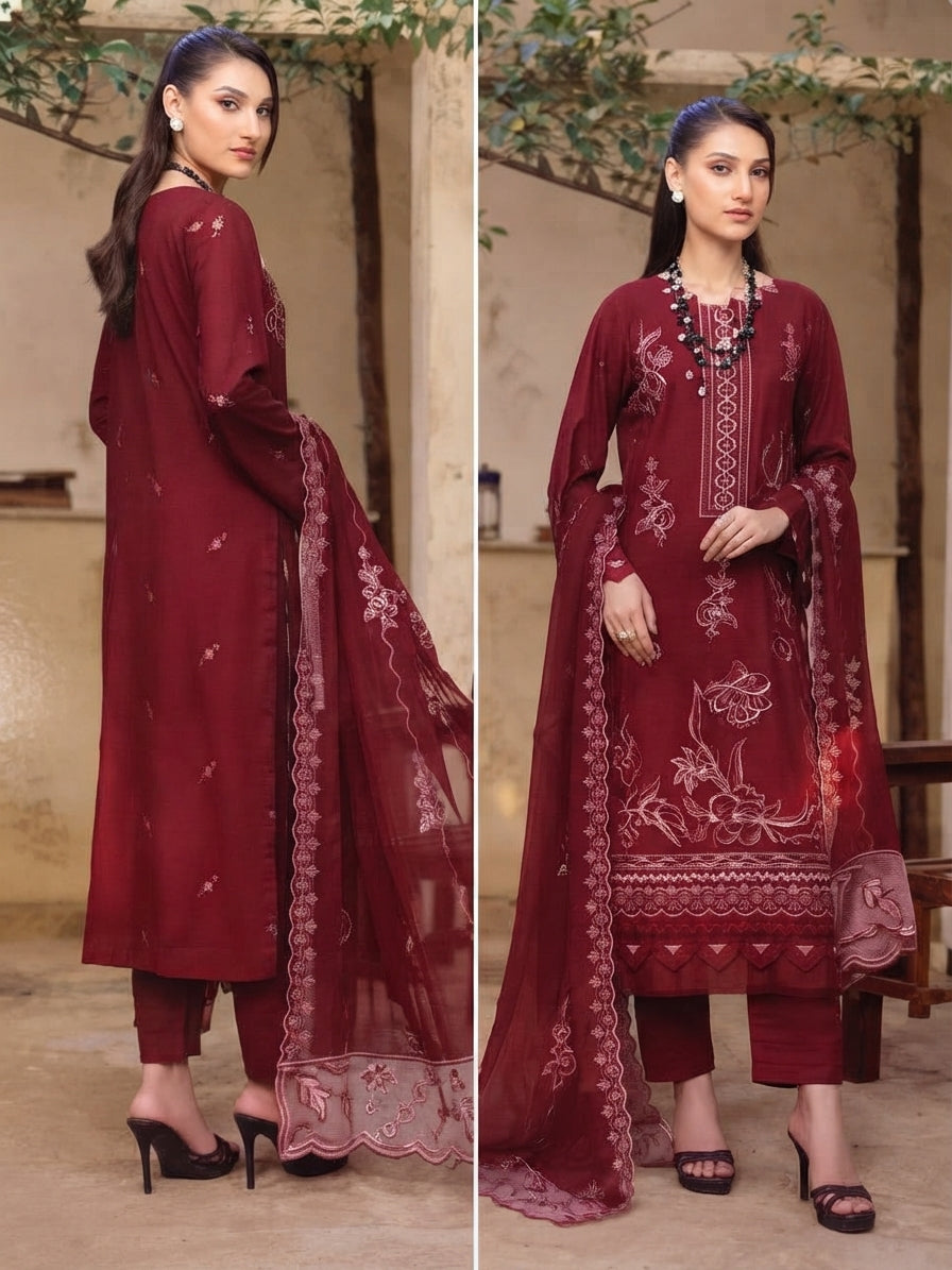 Airjet Fancy Wool Karandi Embroidered Shirt | Alif Vol-575