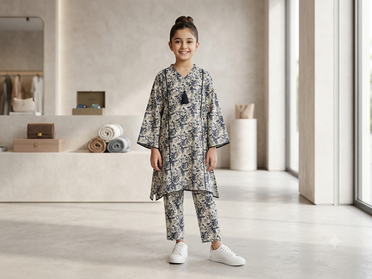 Bin Saeed Girls Printed 2 Piece Stitched Frock Suit | Sizes 6-14 years