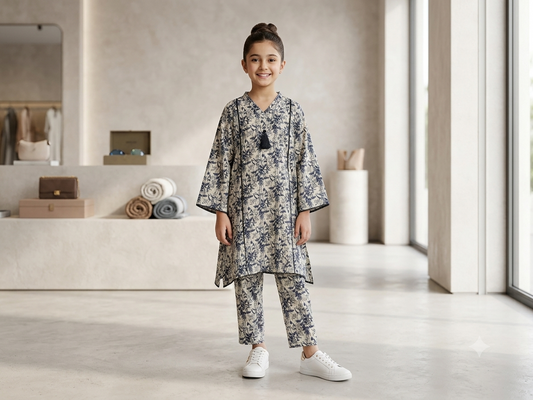 Bin Saeed Girls Printed 2 Piece Stitched Frock Suit | Sizes 6-14 years