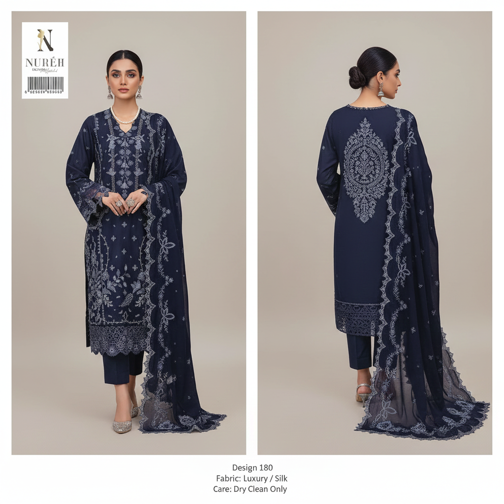 Nuréh Exclusive Luxury Unstitched - Opulent Black and Gold Ensemble