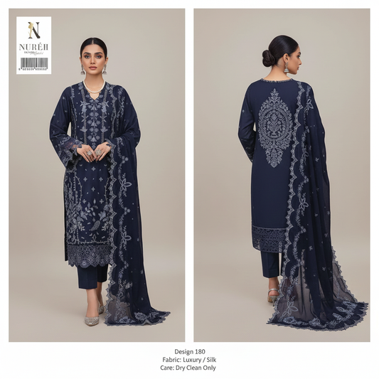 Nuréh Exclusive Luxury Unstitched - Opulent Black and Gold Ensemble