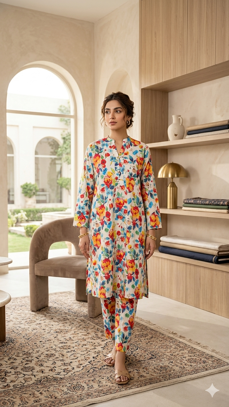 Women’s 2 Piece Stitch Lawn Suit – Casual & Summer Wear | 14