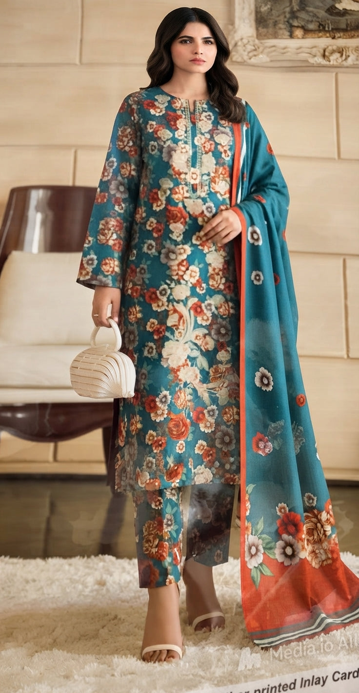 3 Piece Embroidered Linen Suit | L#43