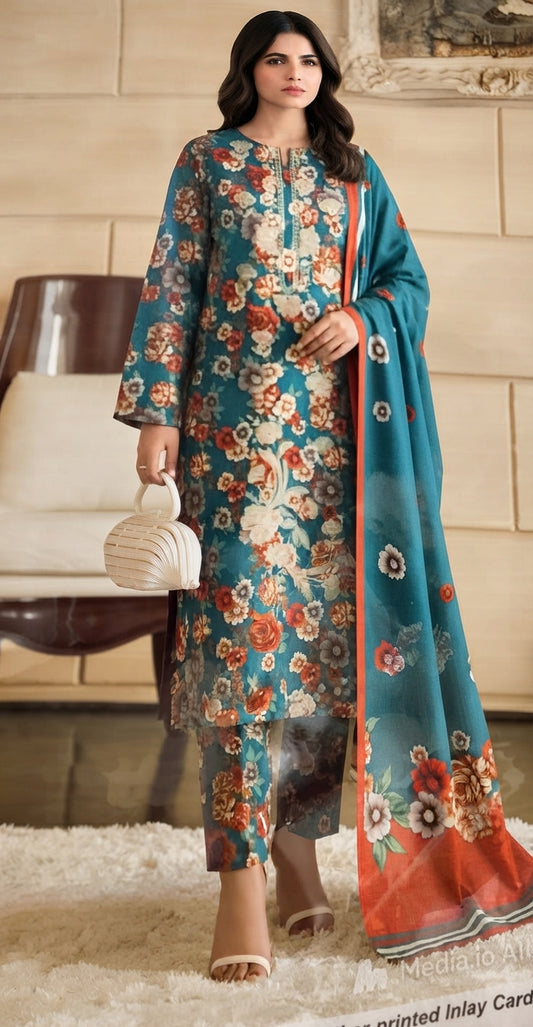3 Piece Embroidered Linen Suit | L#43