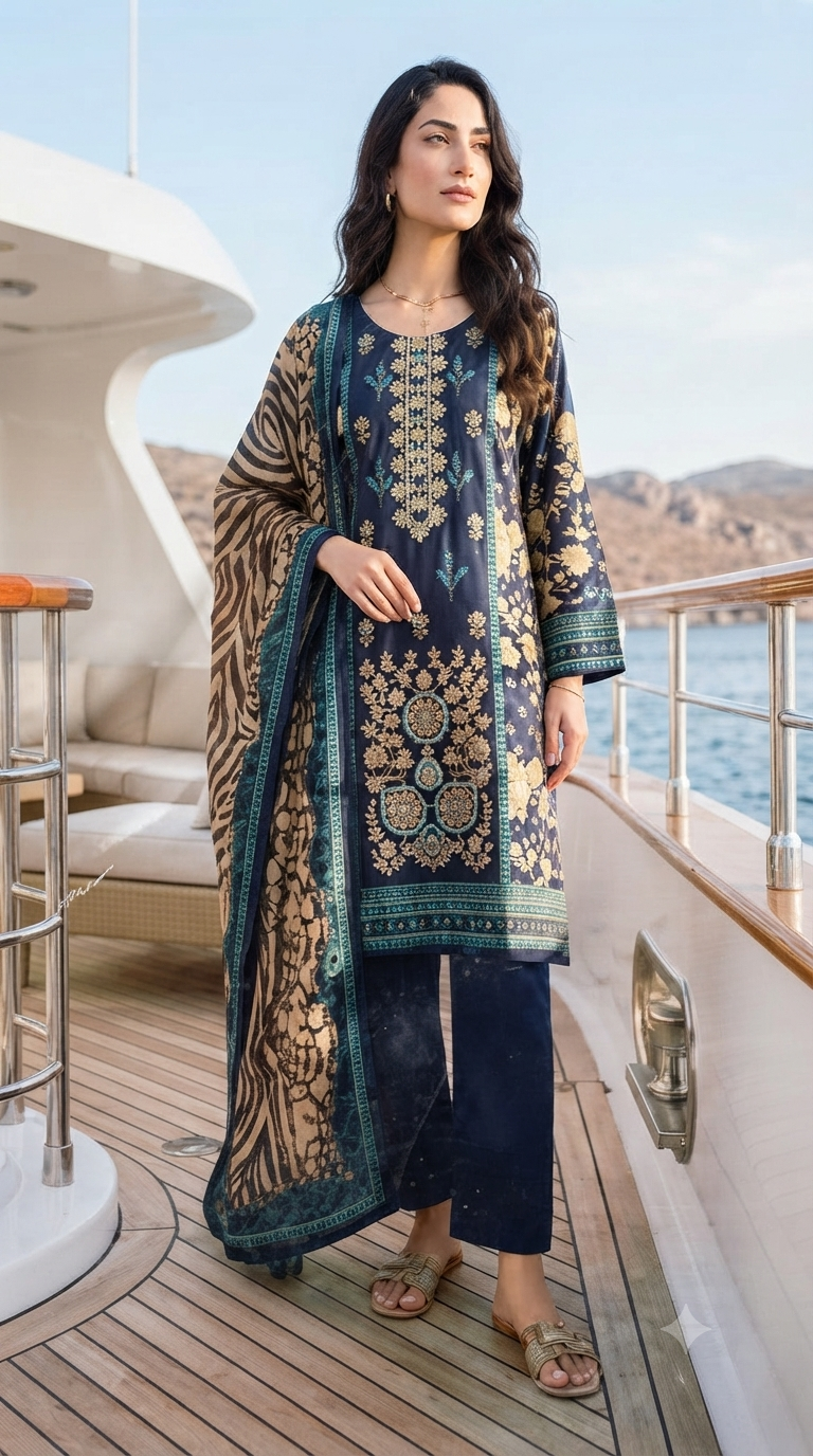 Sequence Embroidered Boring Panel 3-Piece Unstitched Lawn Suit
