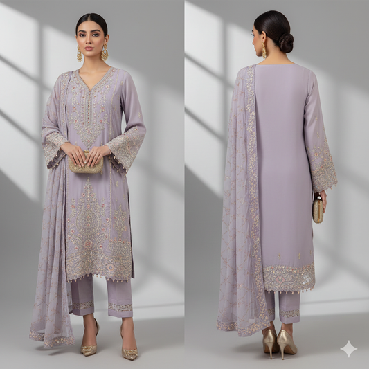 BINT-E-SAEED Luxe: Lavender Dreams Embroidered Frock