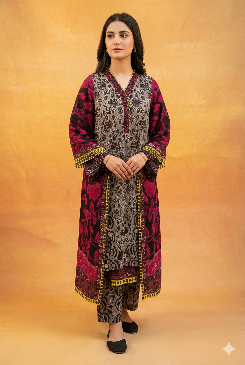 Unstitched 3-Piece Digital Print Lawn Suit B-20