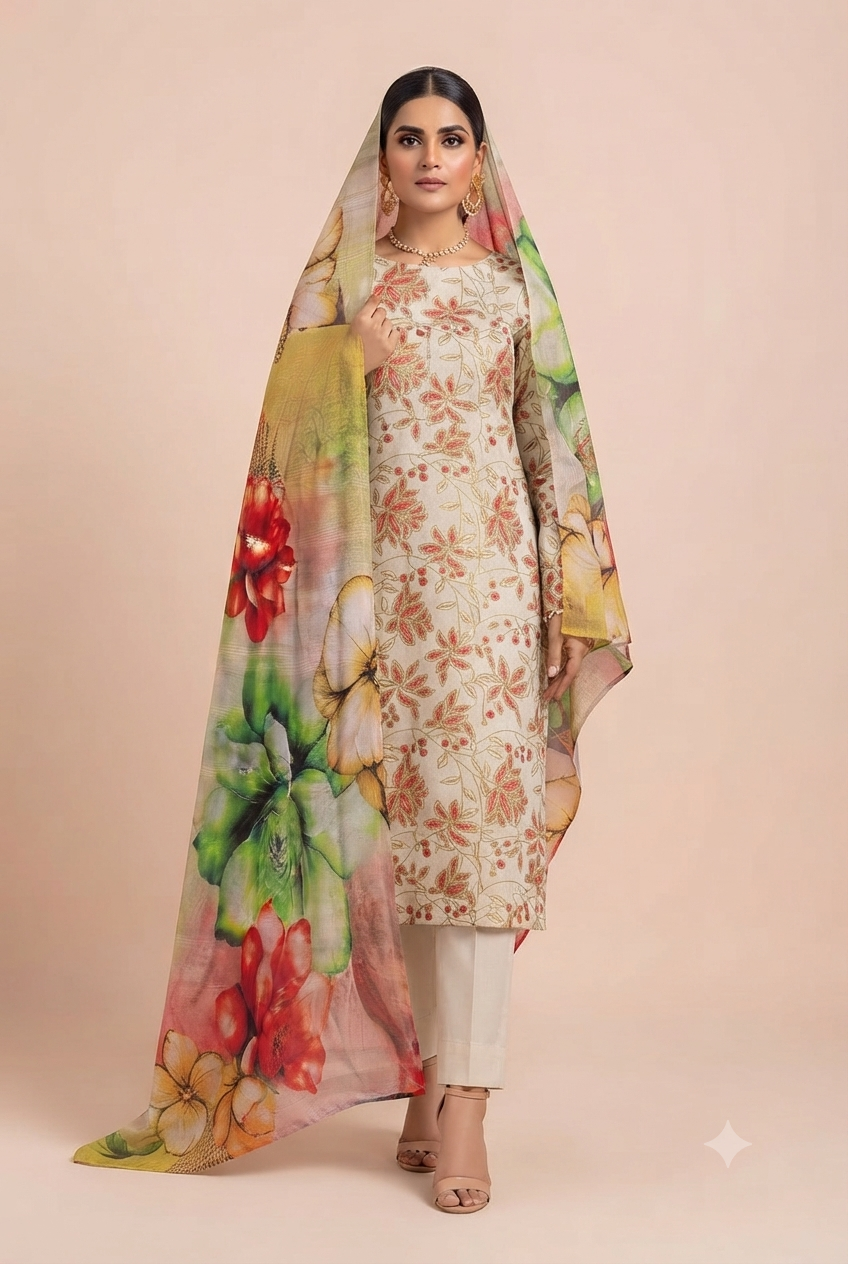 Romania - Premium Printed Lawn 3-Piece Suit (D#05)