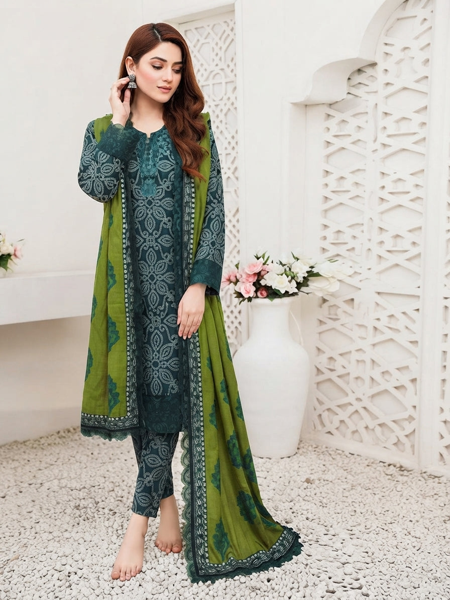 3 Piece Printed Linen sequence boring patch work - 16