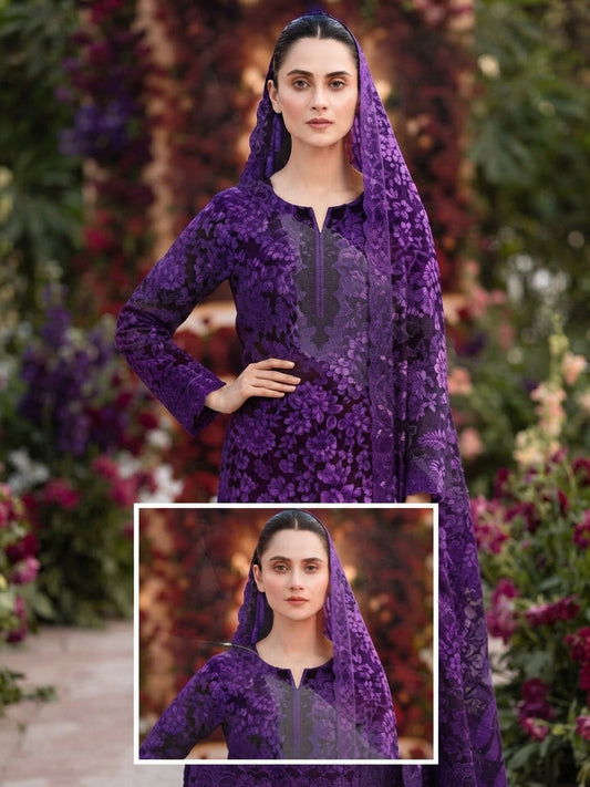 3 Piece Printed Linen sequence boring patch work - 17