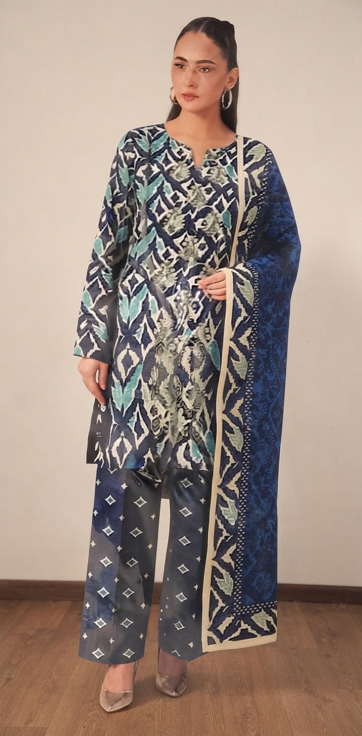 3 Piece Embroidered Linen Suit | L#44