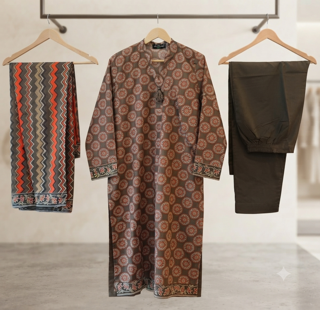 MUZNAH 3-PC stitched Printed Lawn Suit - M-20