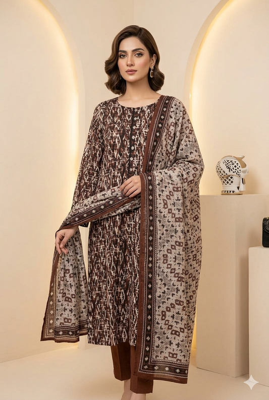 MUZNAH 3-PC stitched Printed Lawn Suit - M-08