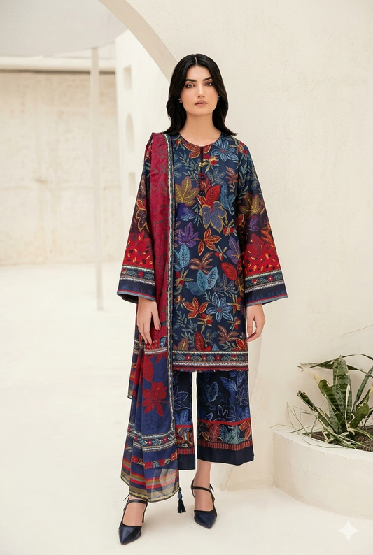 Unstitched 3-Piece Digital Print Lawn Suit B-06