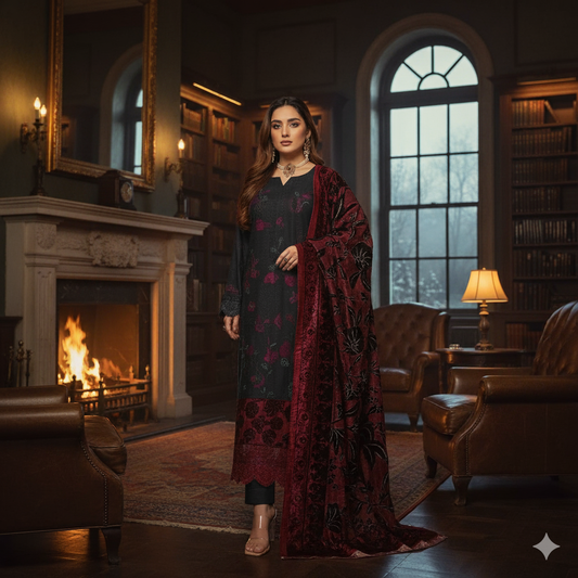 PAYAL Luxury Winter Collection - Design 06 (Velvet Cutwork Shawl)