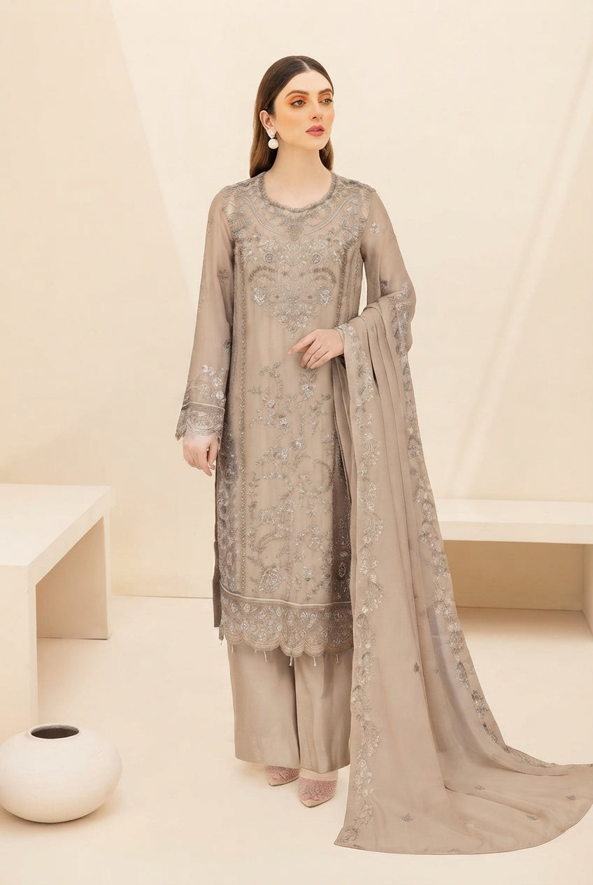 WB-681 Ramsha Luxury Embroidered 3-Piece Suit | Festive Wear
