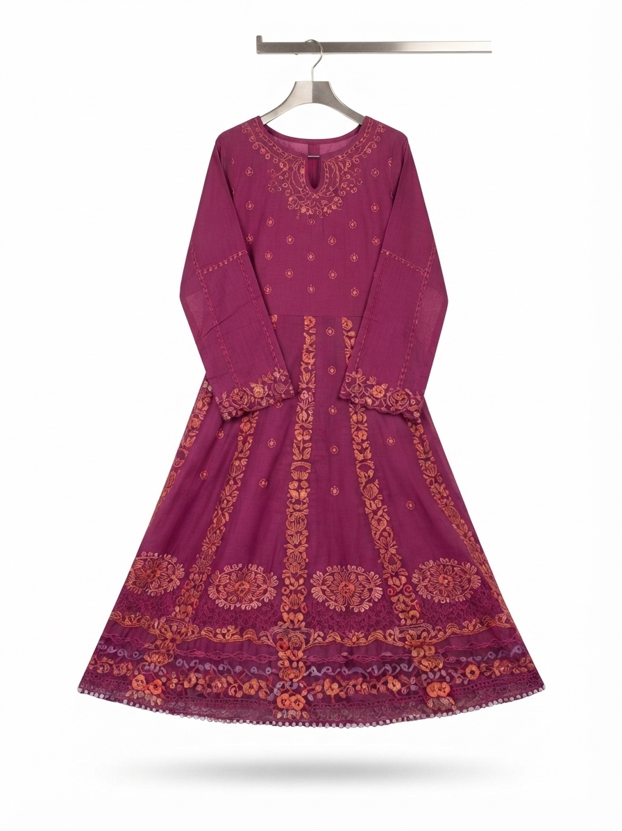 3 Piece Embroidred Stitched Lawn Frock with Trouser & Dupatta | BS-16