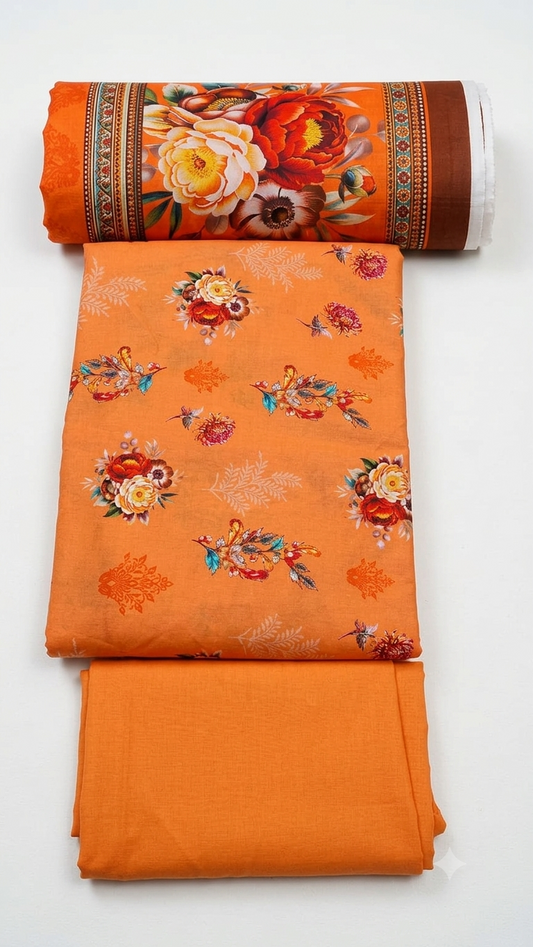 Premium 3-Piece Printed Unstitched Lawn Suit | Buy One Get One Free