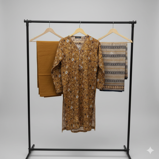 MUZNAH Elegant 3-PC stitched Printed Suit