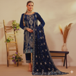 Regal Navy Blue Velvet Suit | Dr. Haris Dr. Velvet Vol-02 Unstitched 3-Piece with Contrast Teal Dupatta