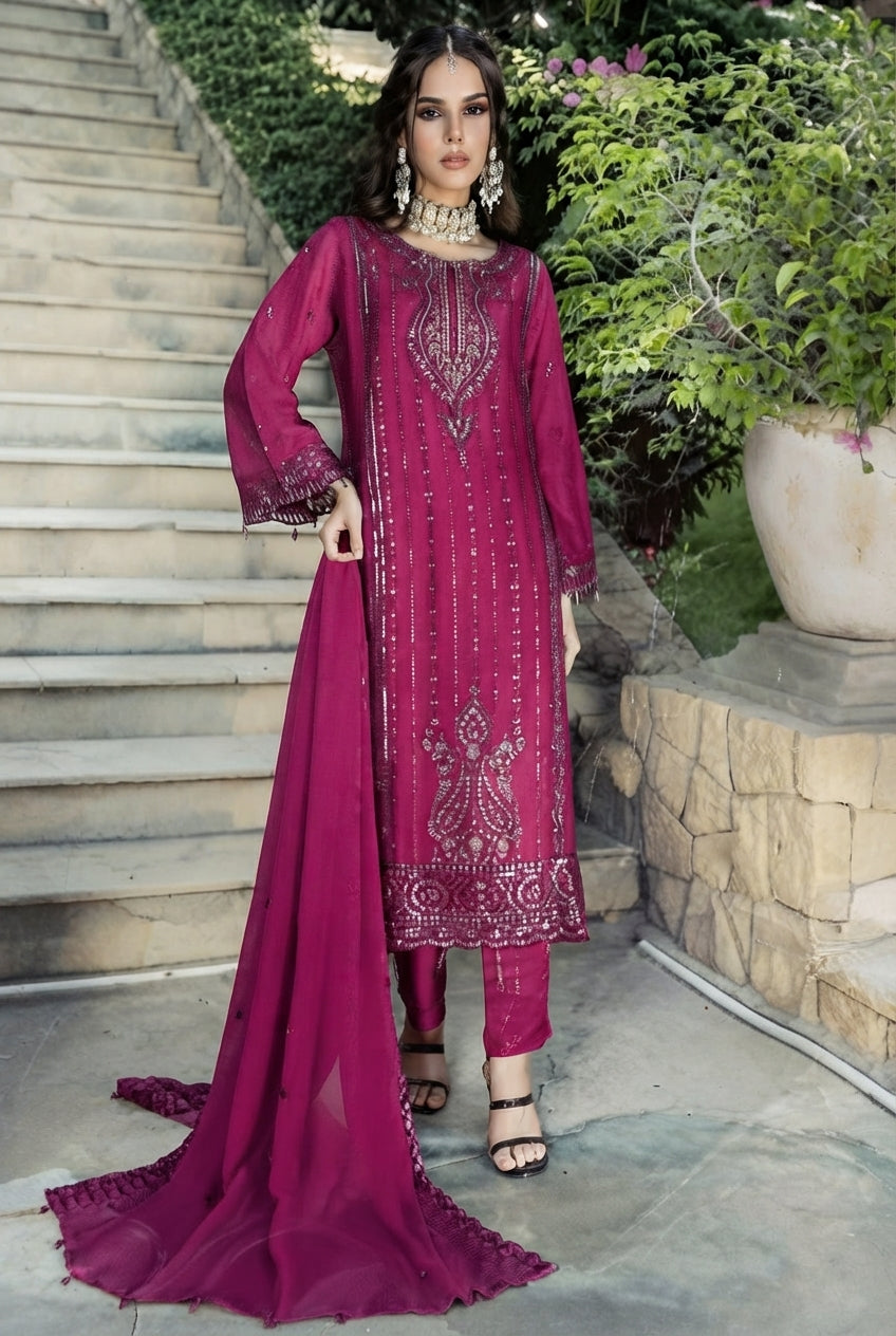 Fancy Embroidered Luxury Chiffon Semi-Stitched Minimal Suit Dr. Haris By Mi.Creation